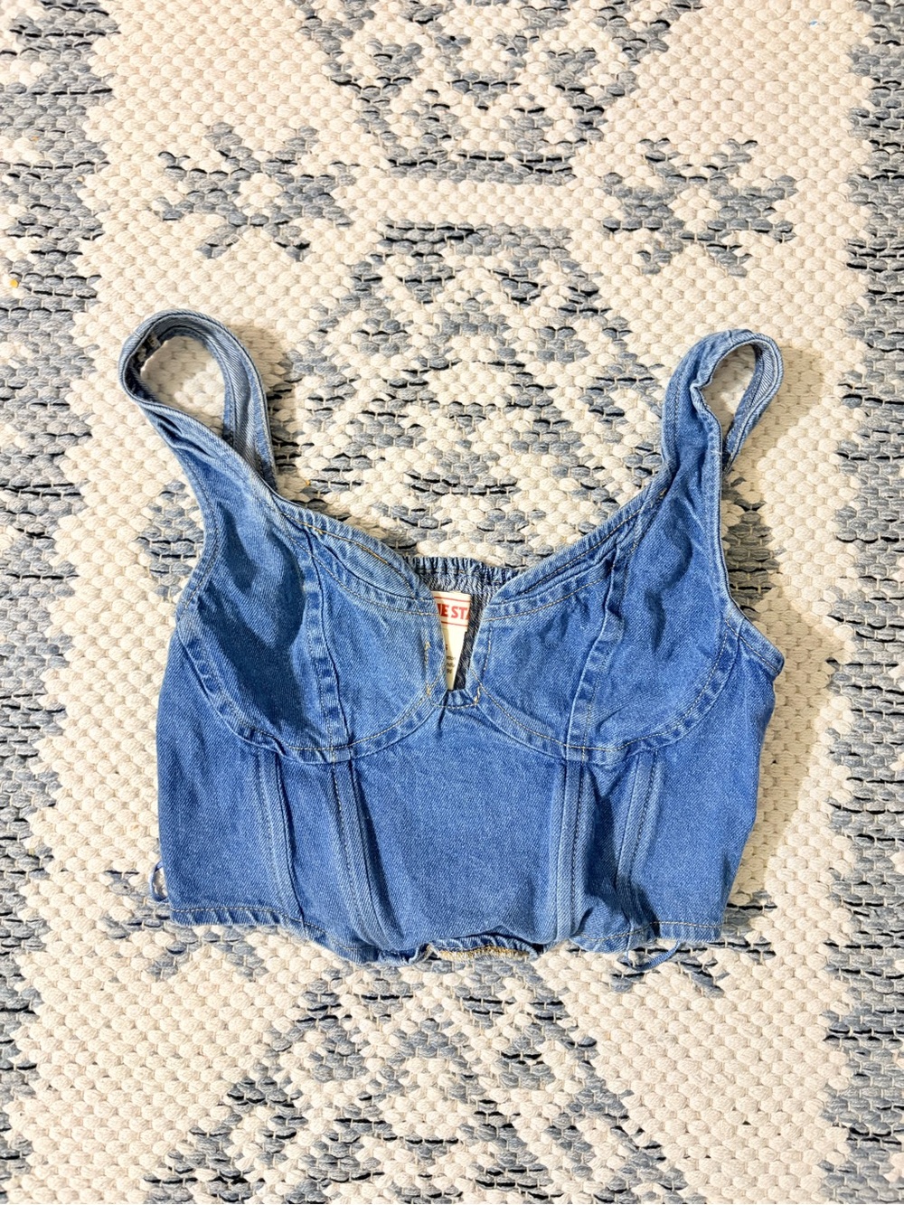 Blue Denim Crop Bustier with Sweetheart Neckline